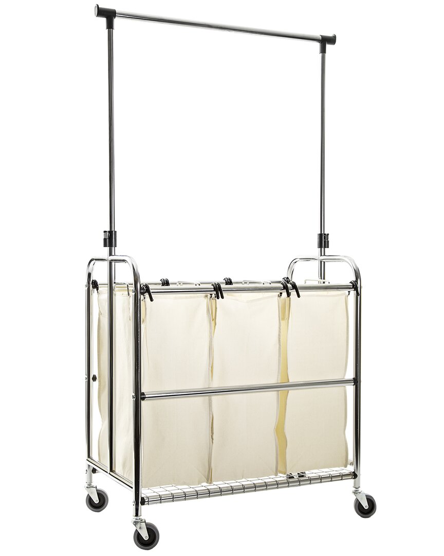 Seville Classics Rolling 3-Bag Laundry Sorter with Hanging Bar