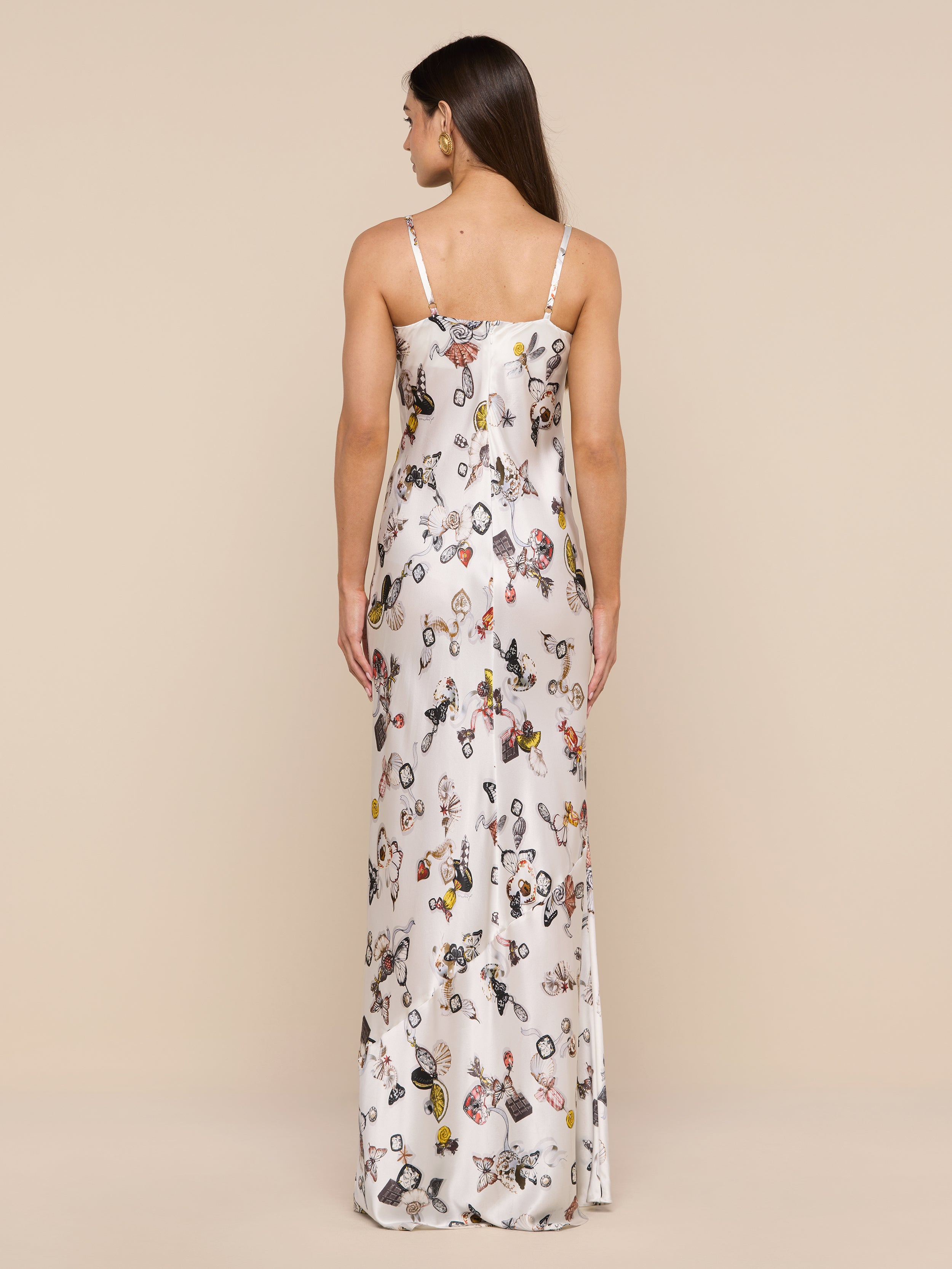 Sayla Silk Gown In Ecru Multi Lock Butterfly