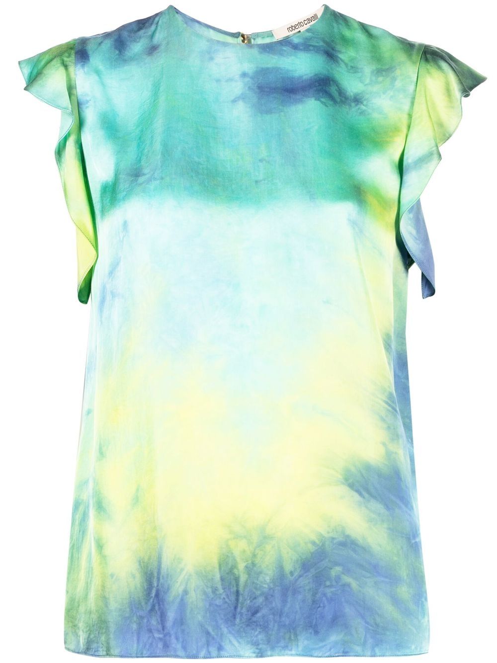 Ruffle-sleeve tie-dye blouse - Green