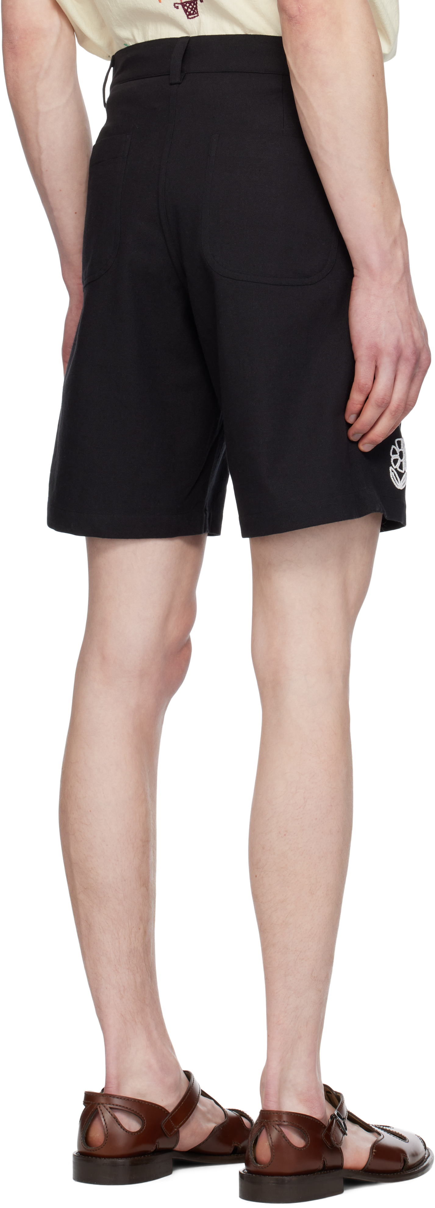 HARAGO Black Beadwork Embroidered Long Shorts