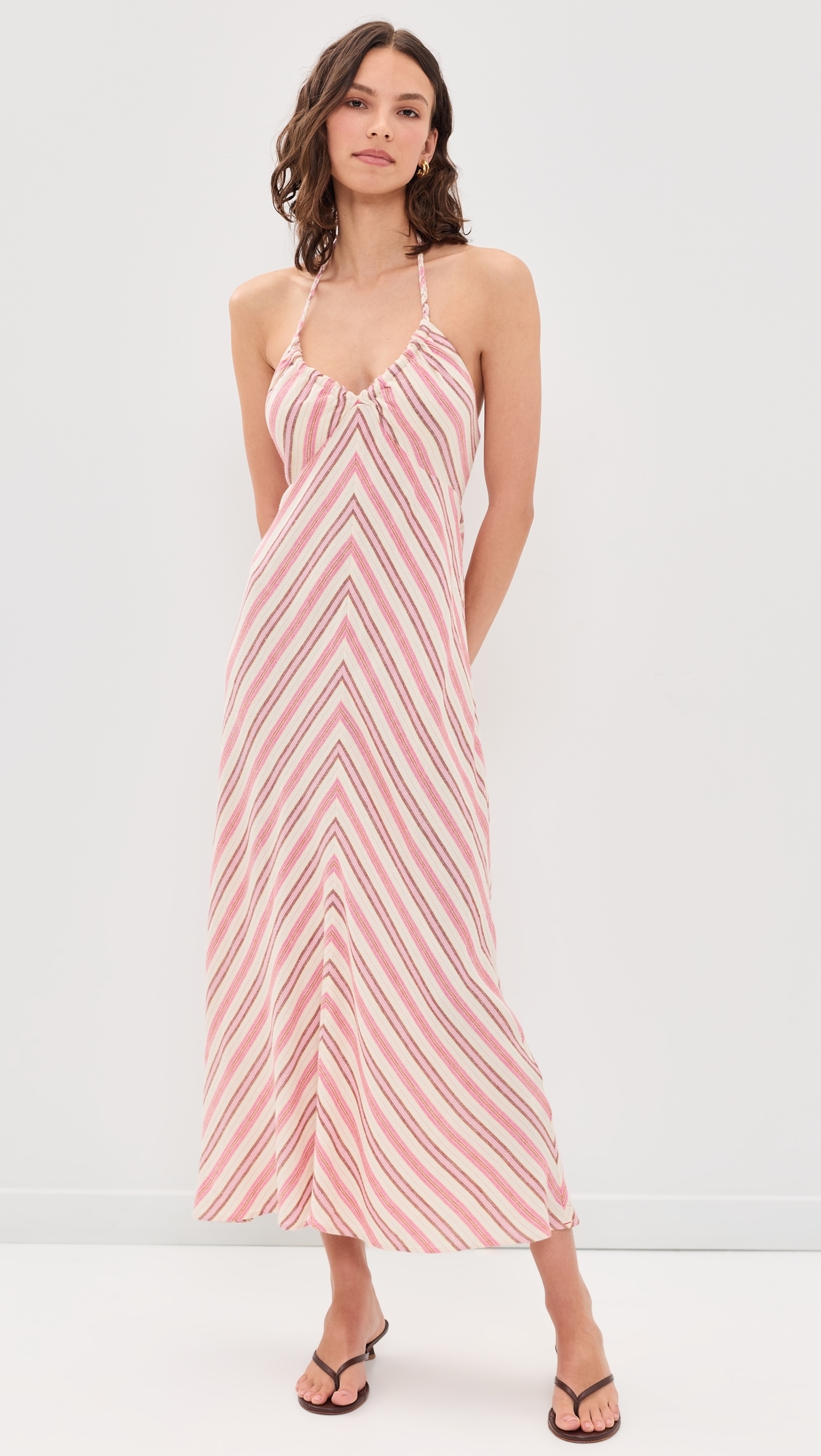 Maggie Midi Dress Dusty Pink Stripe
