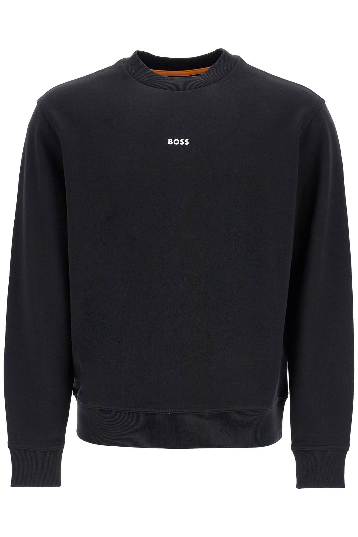 Mens Black Cotton Sweatshirt With Long Sleeves And Round Neck