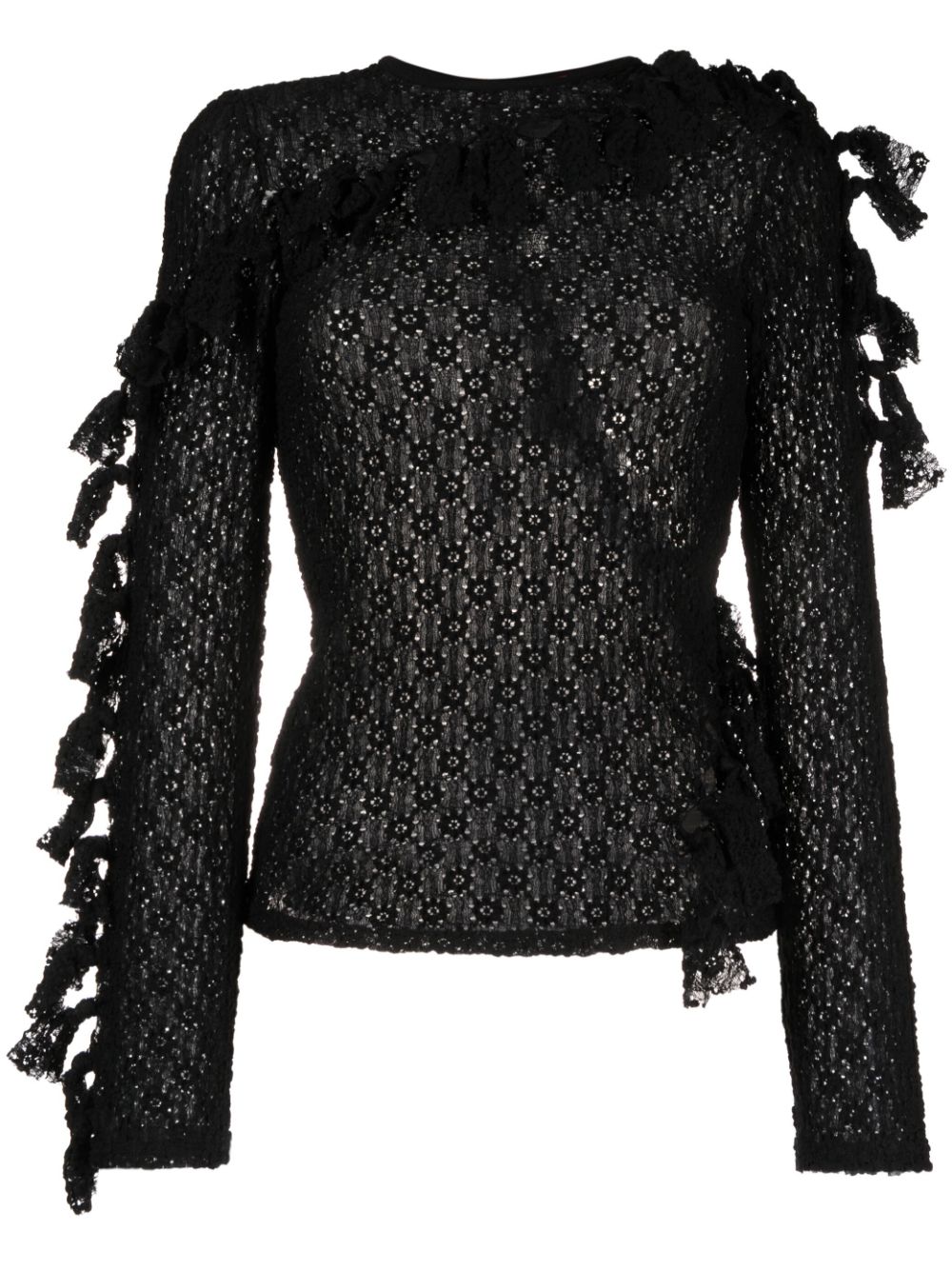 Knot-detailing semi-sheer top - Black