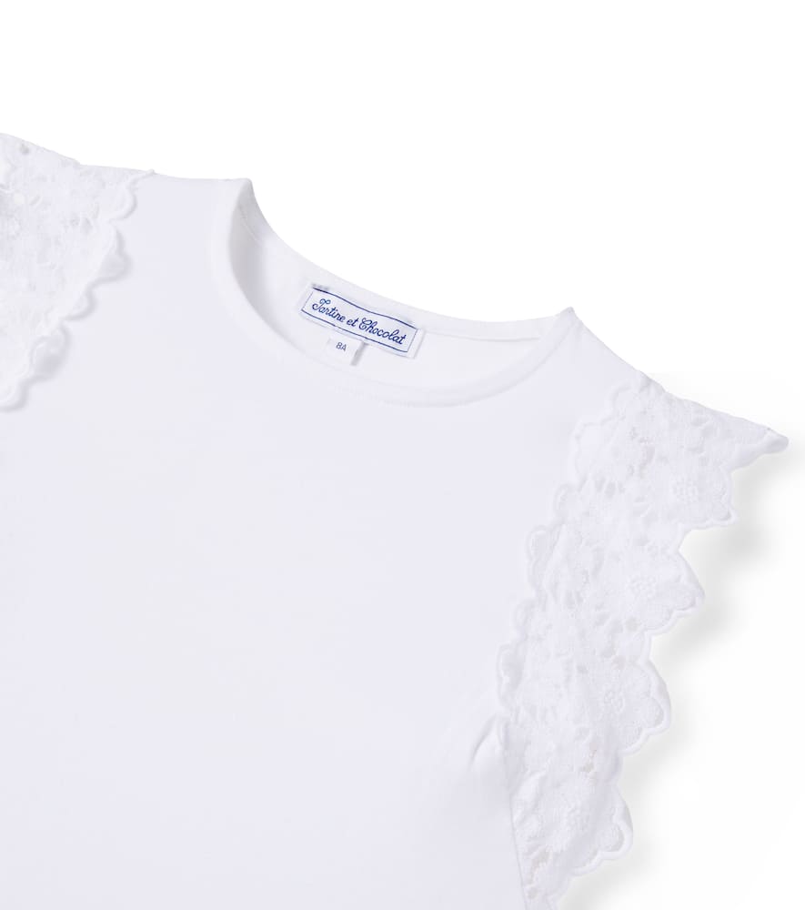 Lace-trimmed cotton-blend T-shirt