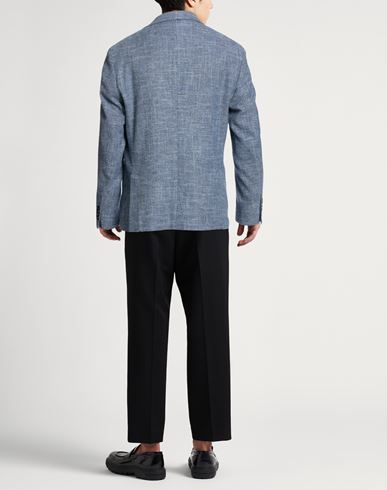 Man Blazer Slate blue Size 42 Cotton, Viscose, Linen, Elastane