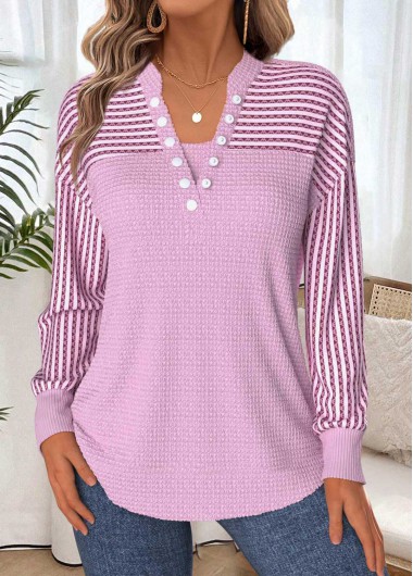 Modlily Light Pink Tummy Coverage Geometric Print Long Sleeve Sweatshirt