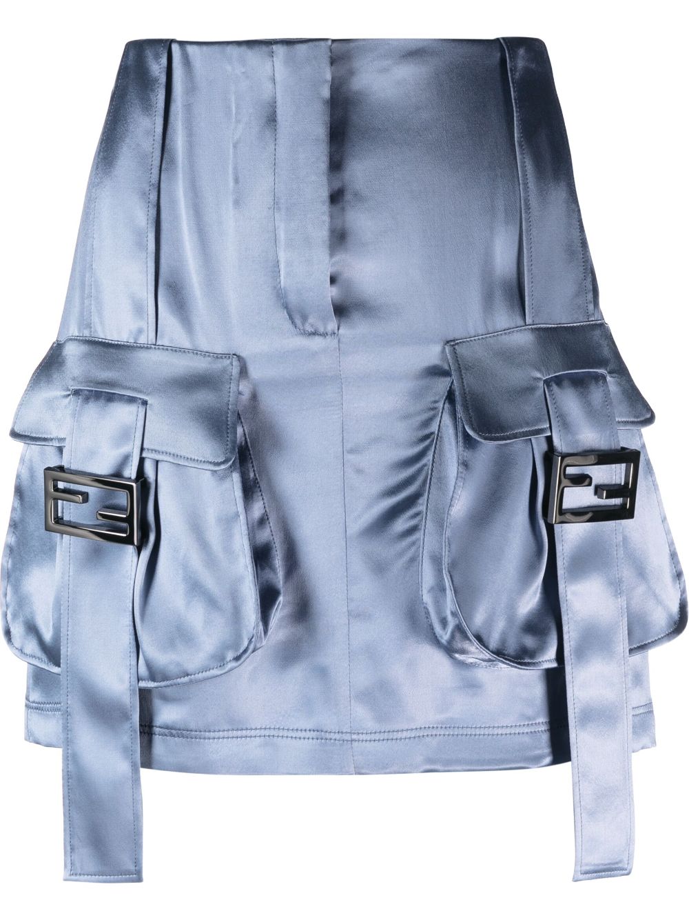 Cargo pockets satin mini skirt - Blue
