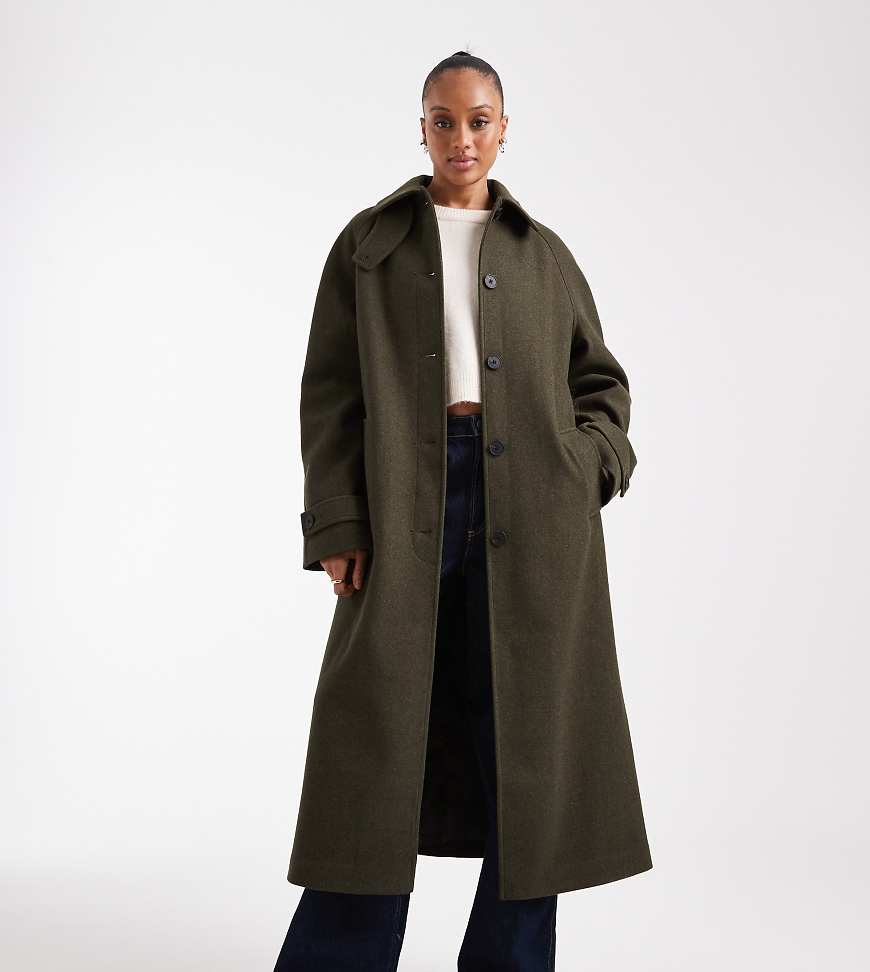 ASOS DESIGN Tall longline car coat in olive-Green
