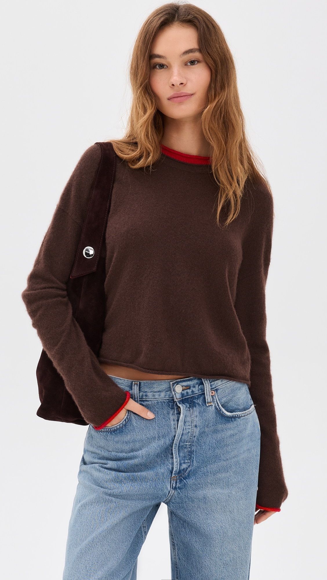 Rolled Neck Cashmere Sweater Chocolate/Tomato