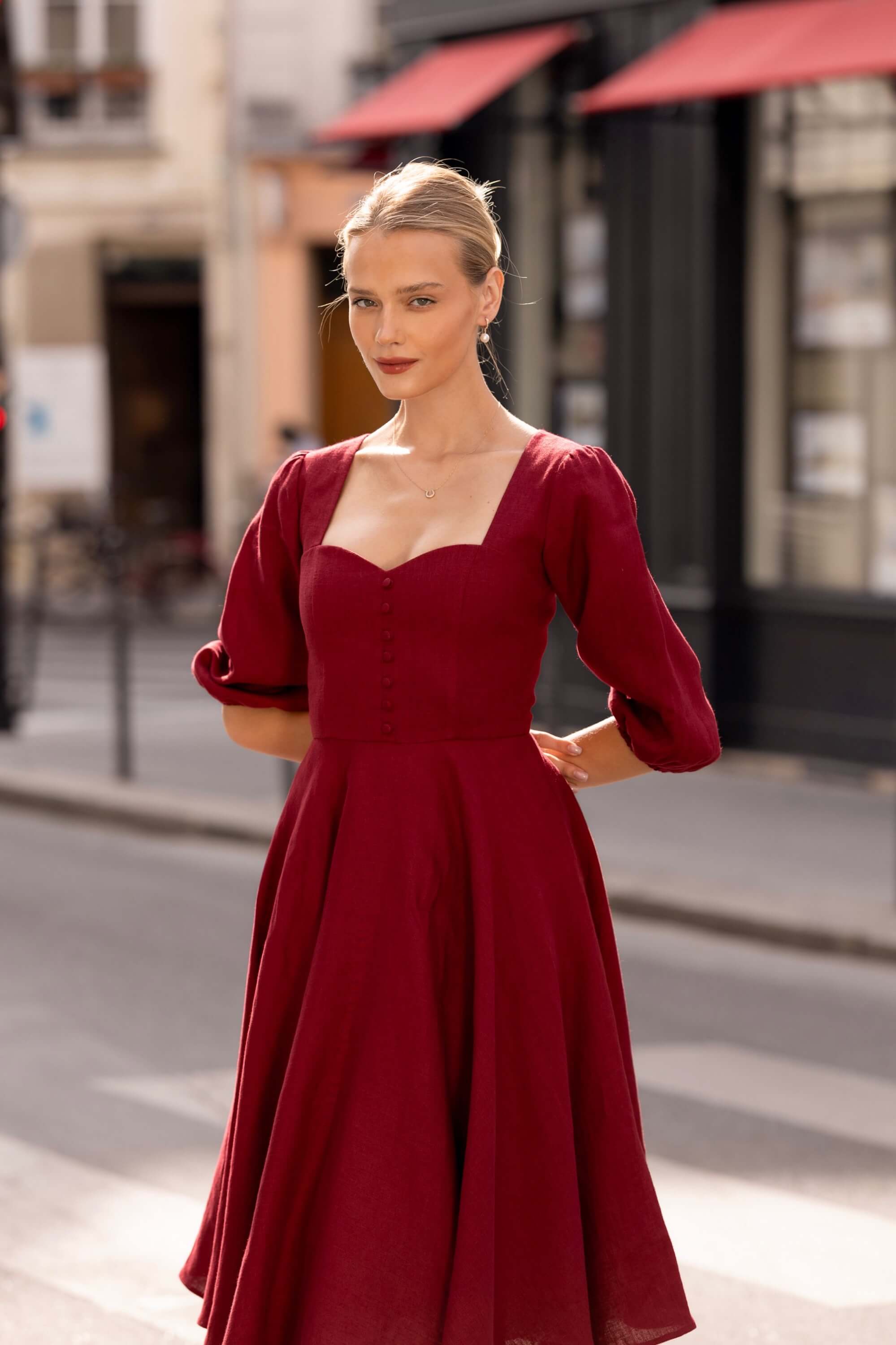 Bordeaux Brigitte Bardot Inspired Linen Dress Bardetta