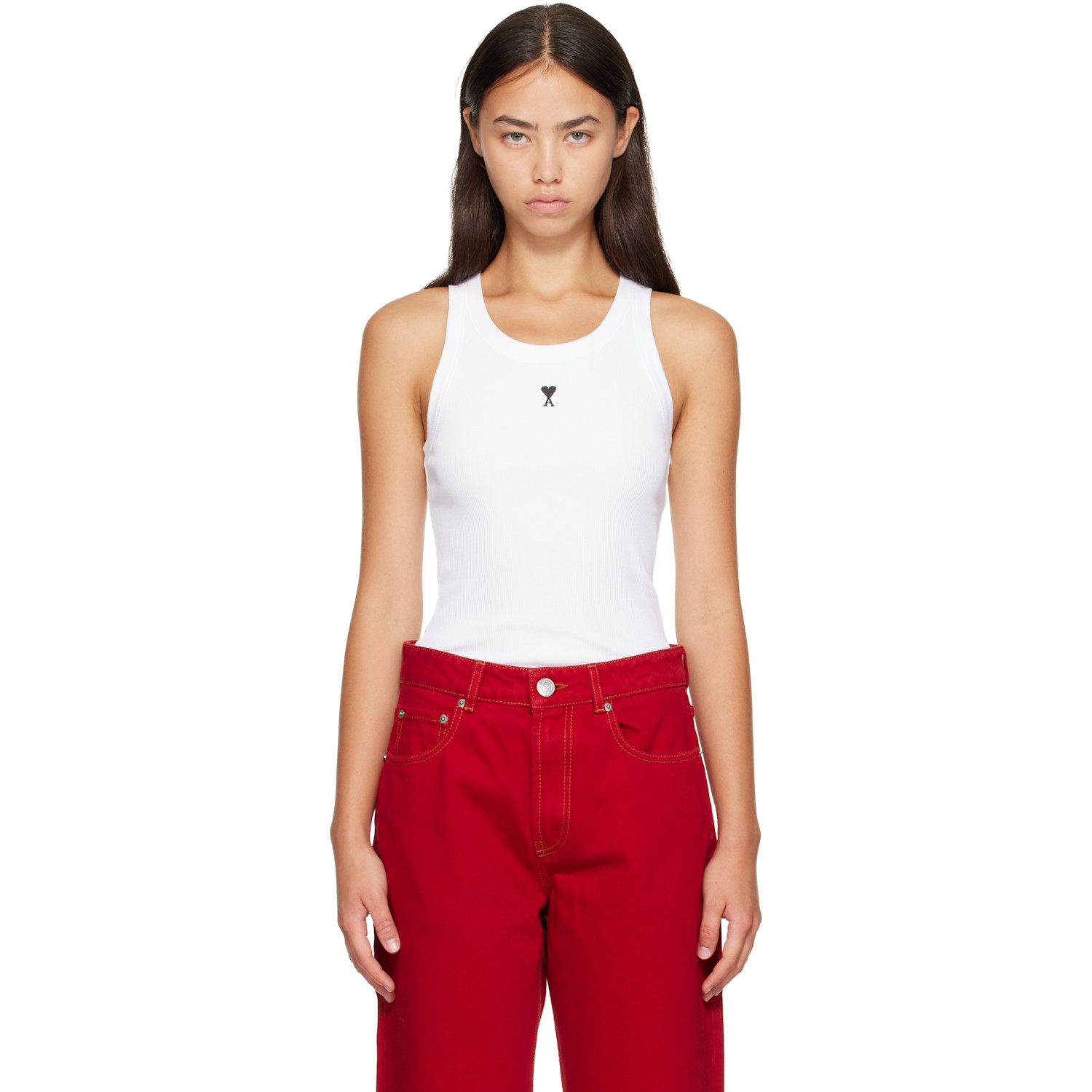 White Cotton Ami De Coeur Tank Top