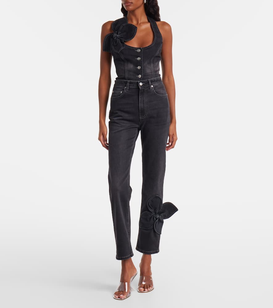 Bow-detail cropped straight jeans