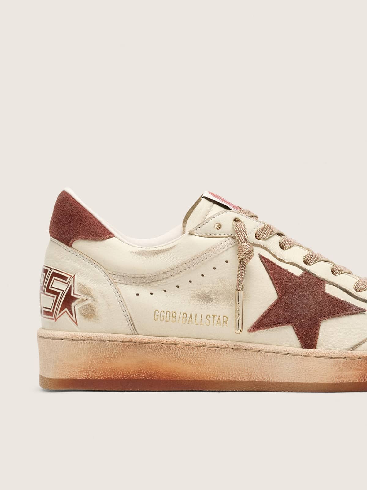 Golden Goose - Women's Ball Star In White Leather With Rust Leather Star And Heel Tab, Woman