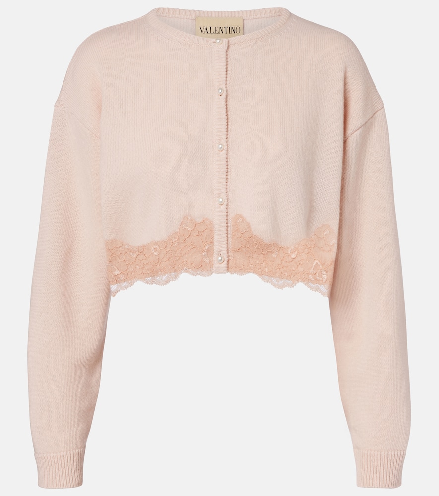 Lace-trimmed cropped virgin wool cardigan