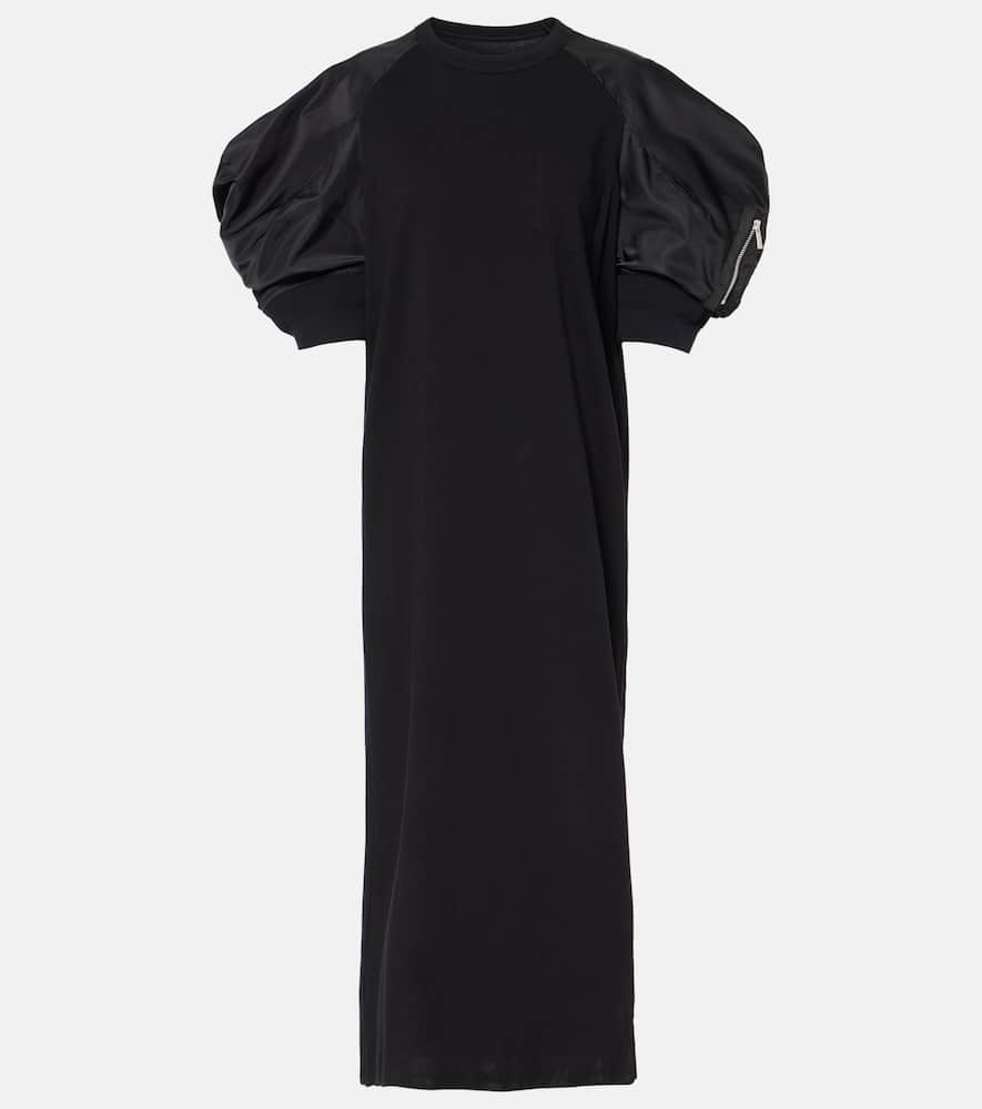 Sacai Puff-sleeve cotton-blend jersey midi dress