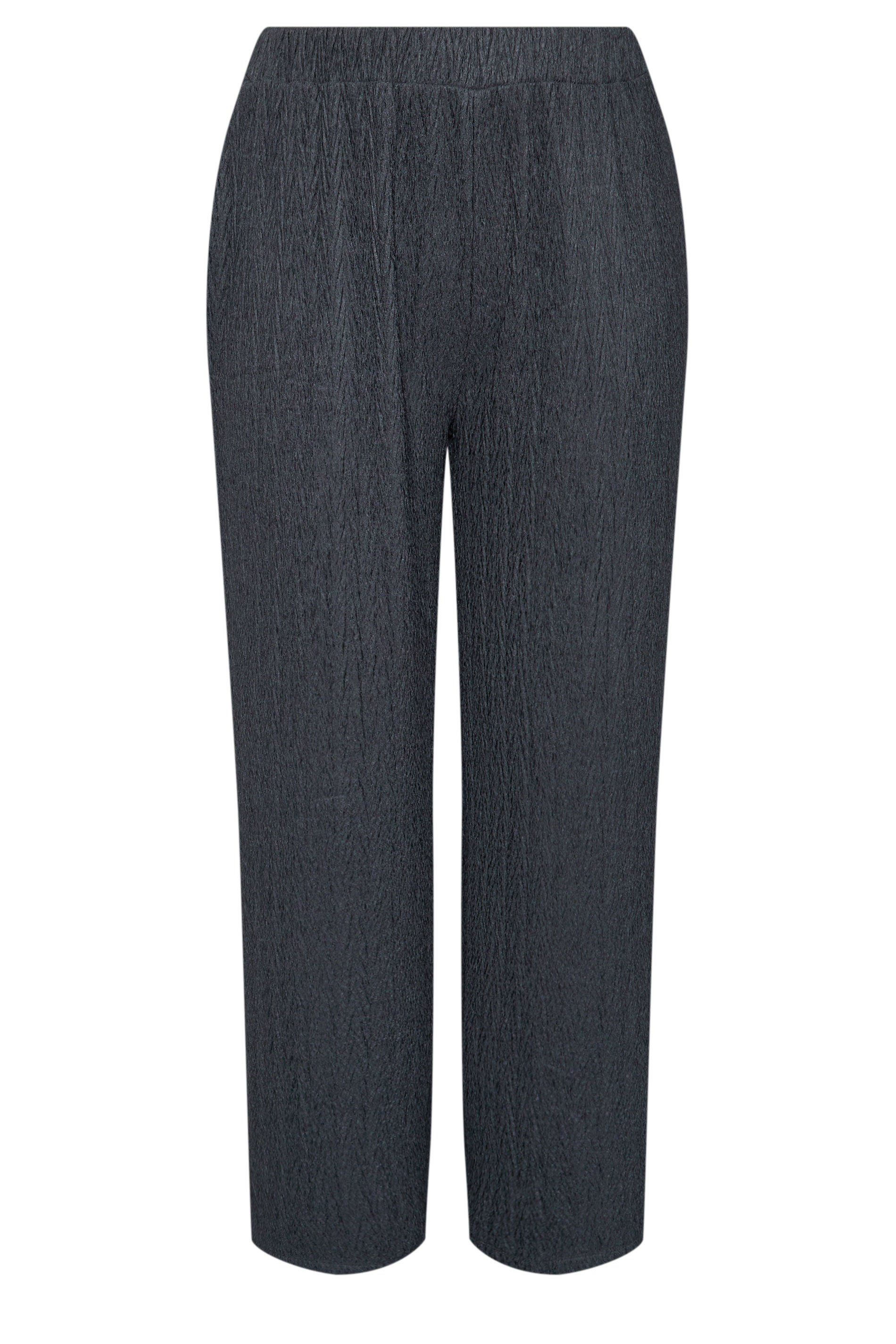 Yours Women's Crinkle Plisse Wide Leg Trousers in Grey