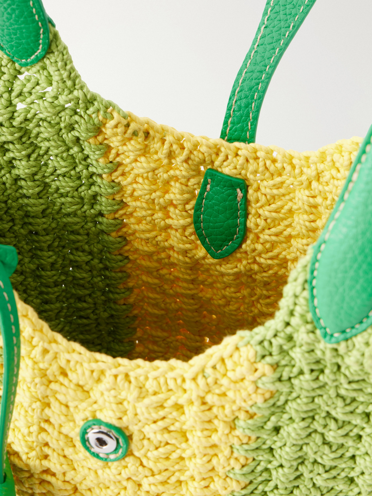 Polo Play Small Leather-trimmed Crocheted Bucket Bag - Green