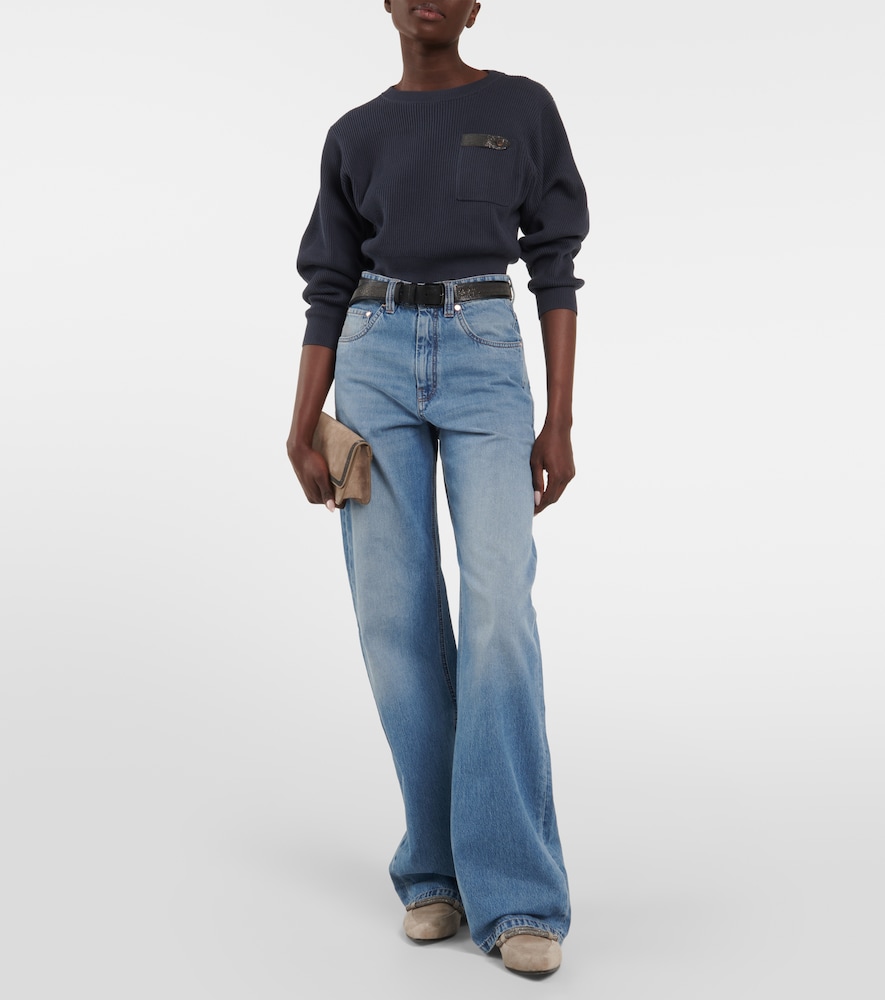 Cropped ribbed-knit cotton sweater