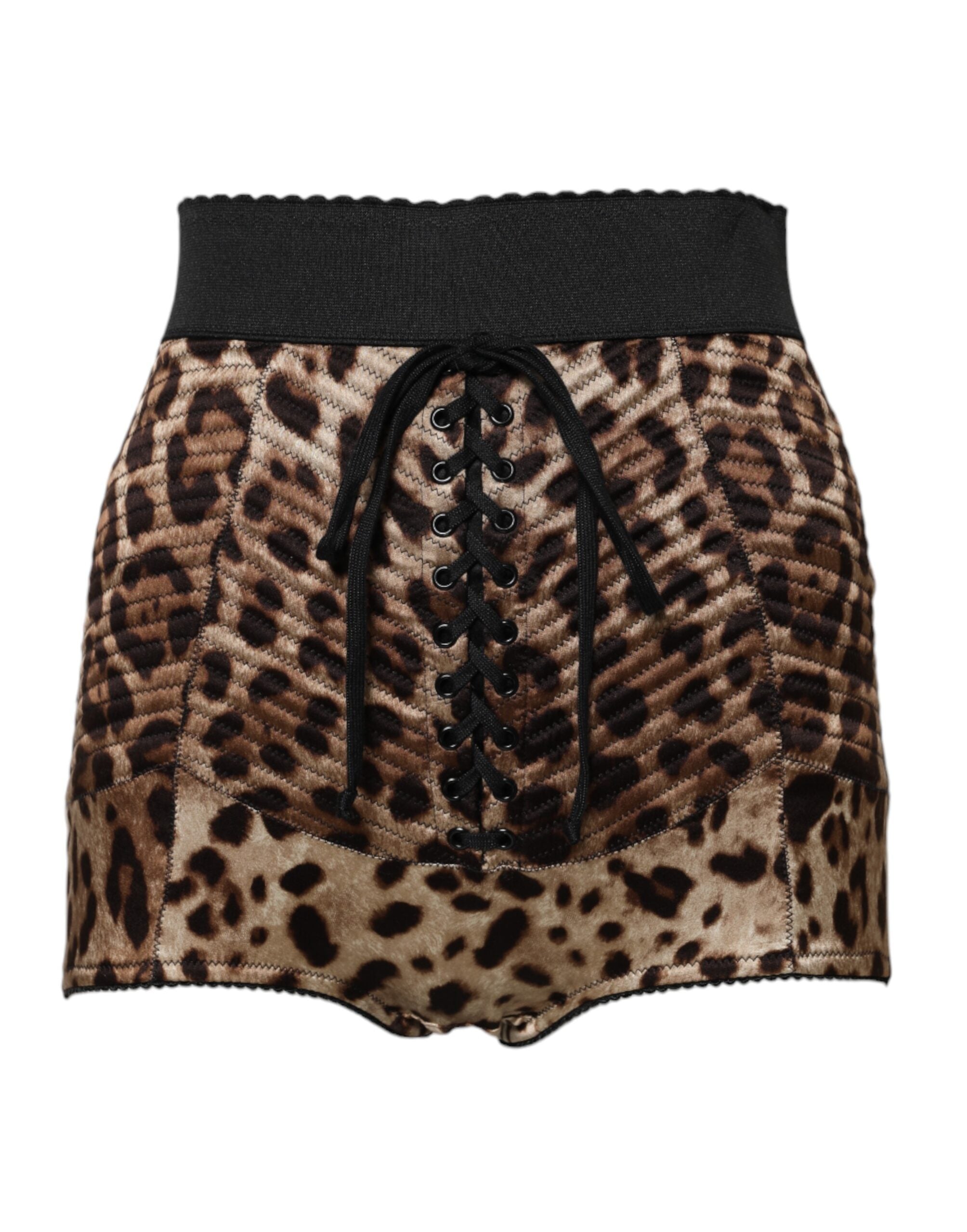 Leopard-Print High-Waist Hot Pants — Brown