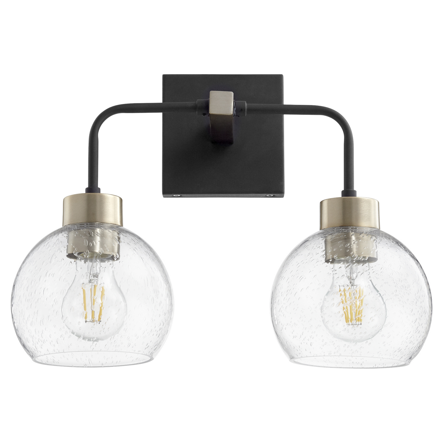 Lacy 2-Light Bathroom Vanity Light in Textured Black w with Aged Bra