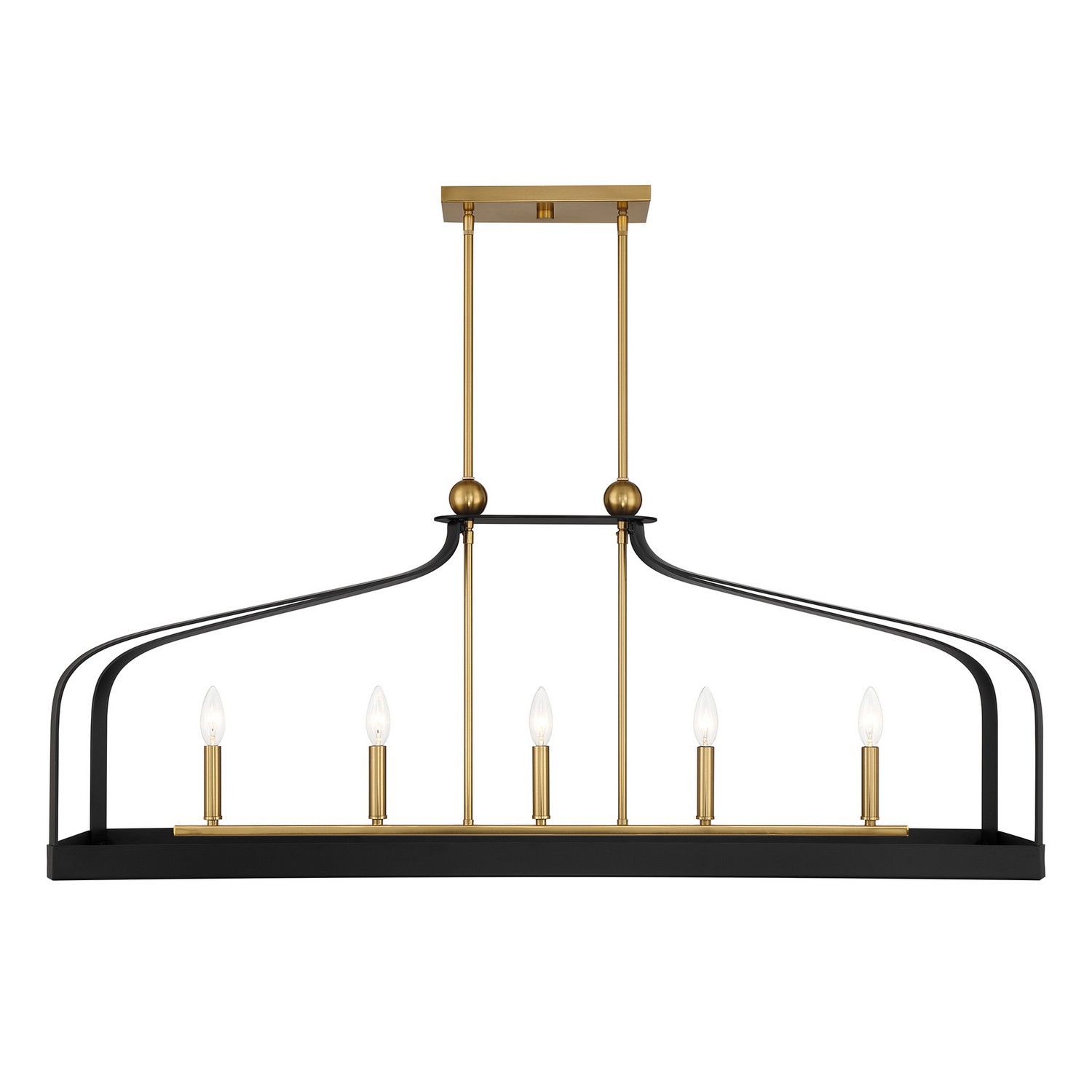 Sheffield 5-Light Linear Chandelier in Matte Black with Warm Brass Accent