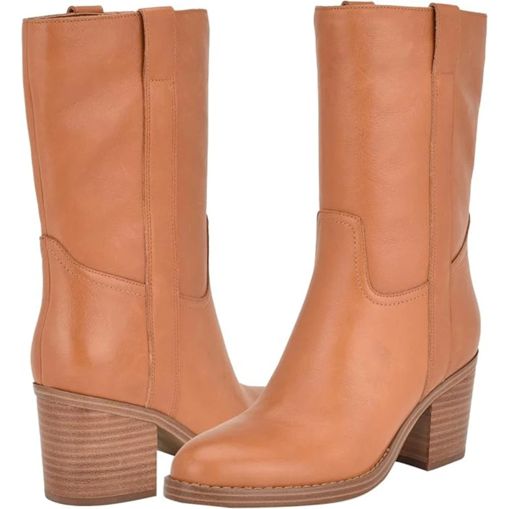 Hess Boots Womens Brown Leather Side Zip Almond Toe Mid Calf LION840