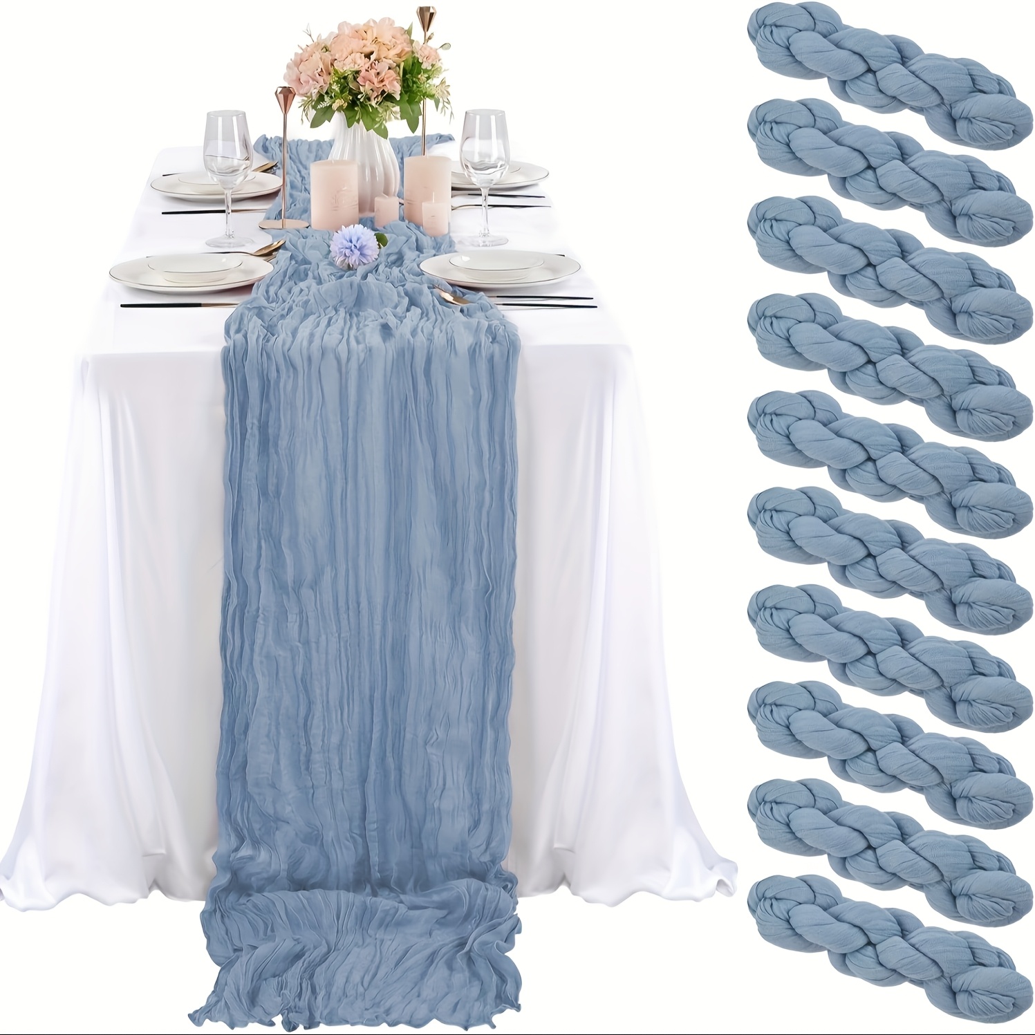 TEMU 10pcs Elegant Gray And Table Runners, Christmas Table Decoration, Retro Transparent Twist Design, Cheesecloth Texture, Suitable For Party