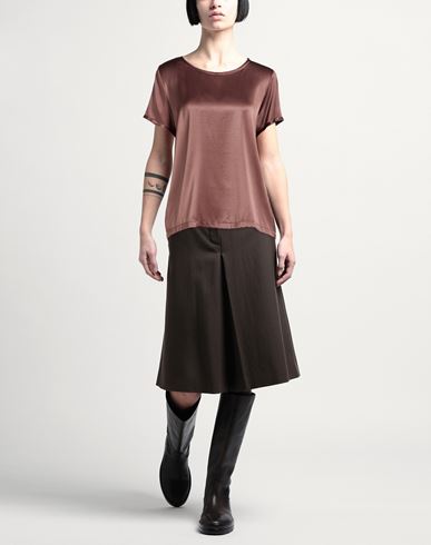 Woman Top Chocolate brown Size M Silk, Elastane