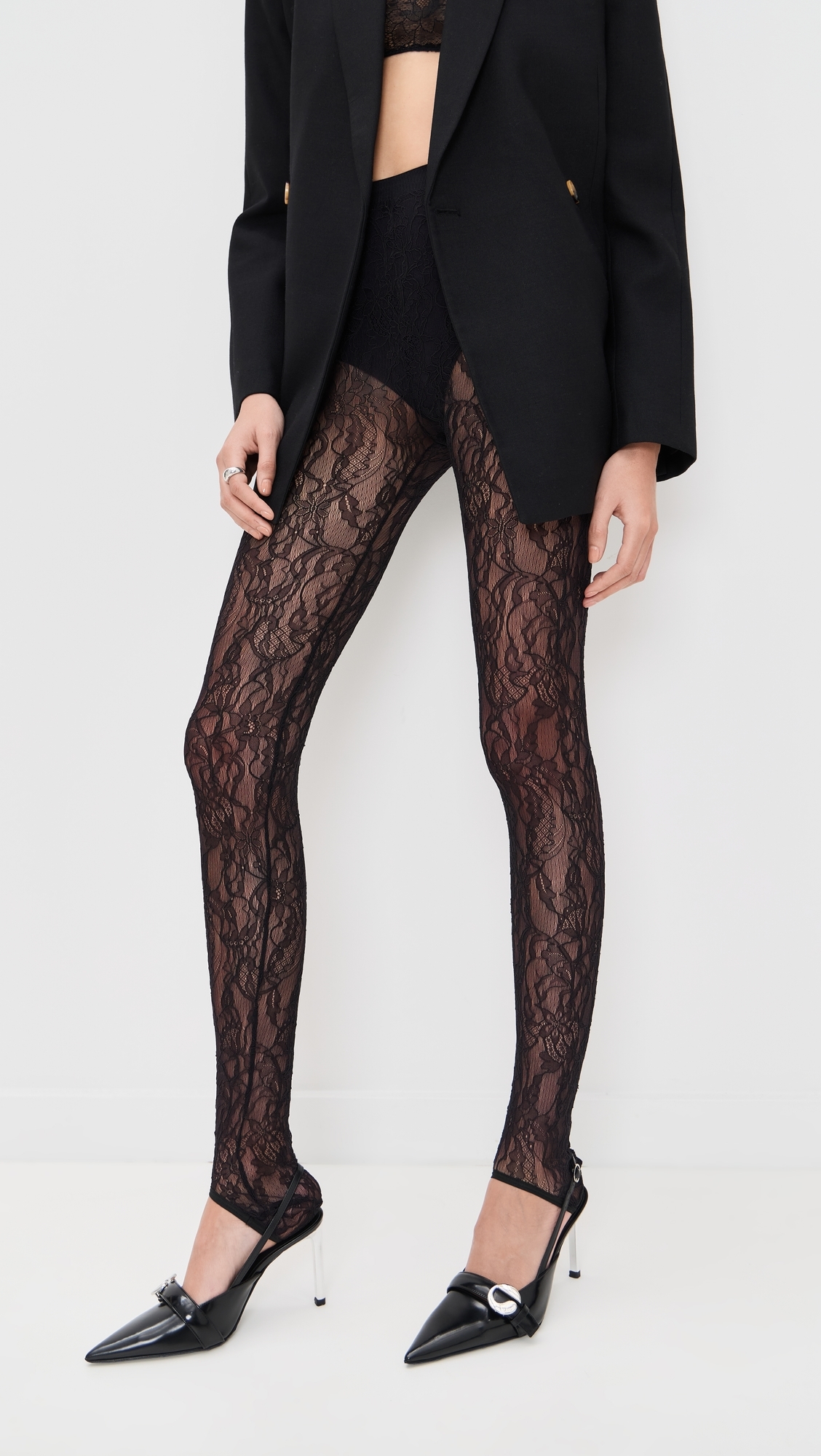 WARDROBE. NYC Lace Stirrup Leggings Black