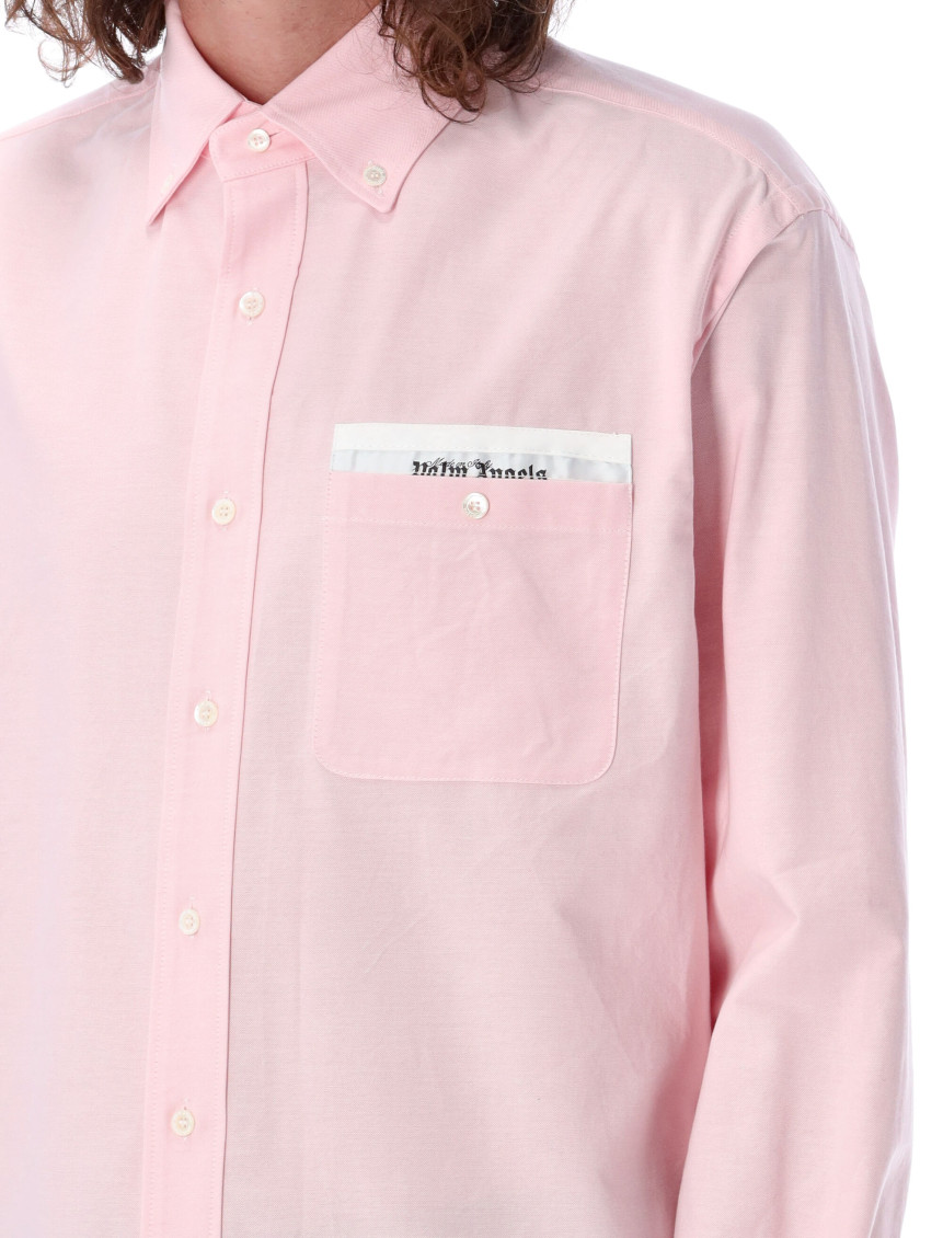 Logo-patch cotton shirt - Pink