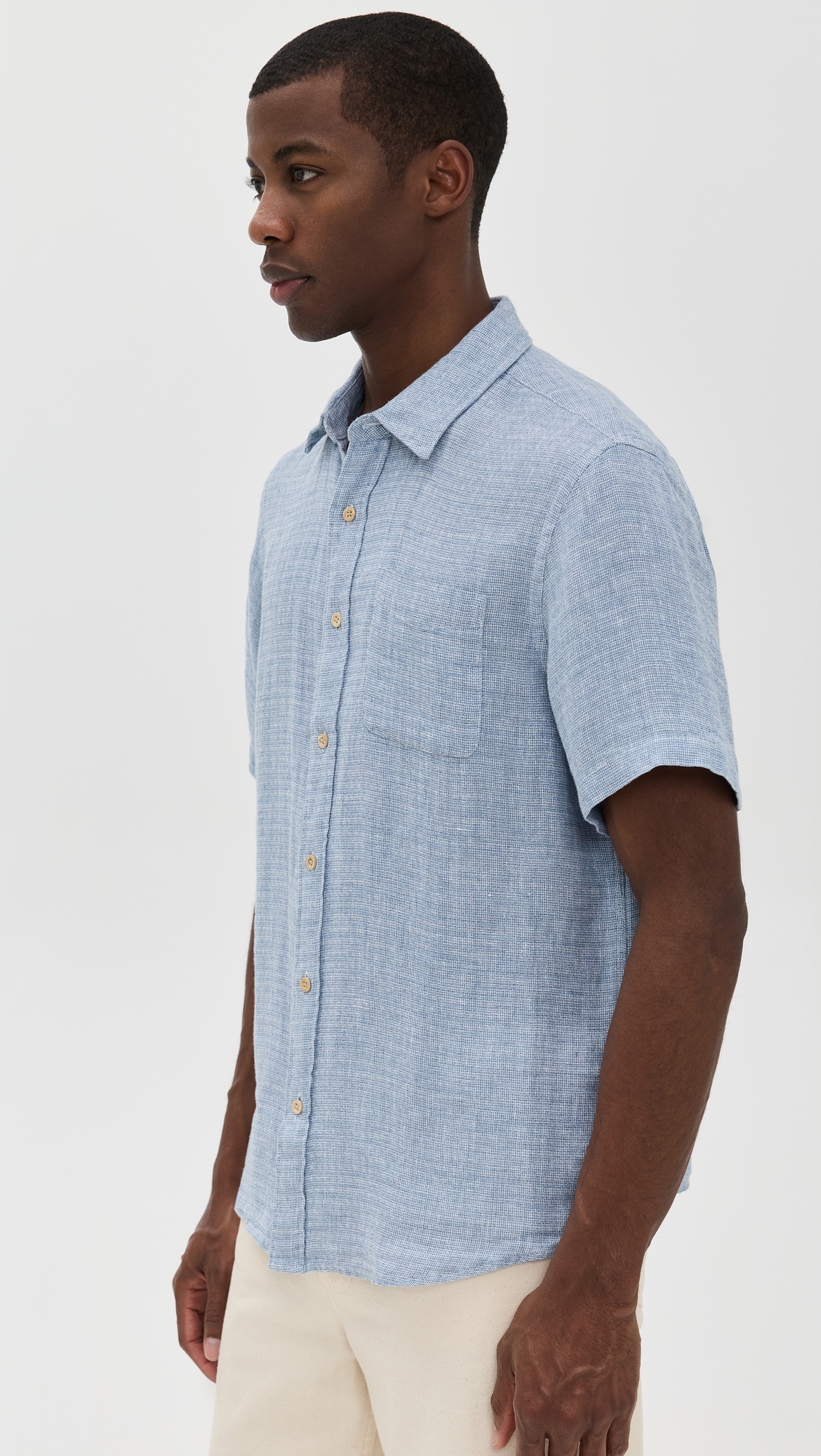 Faherty Palma Basket Weave Linen Shirt Blue