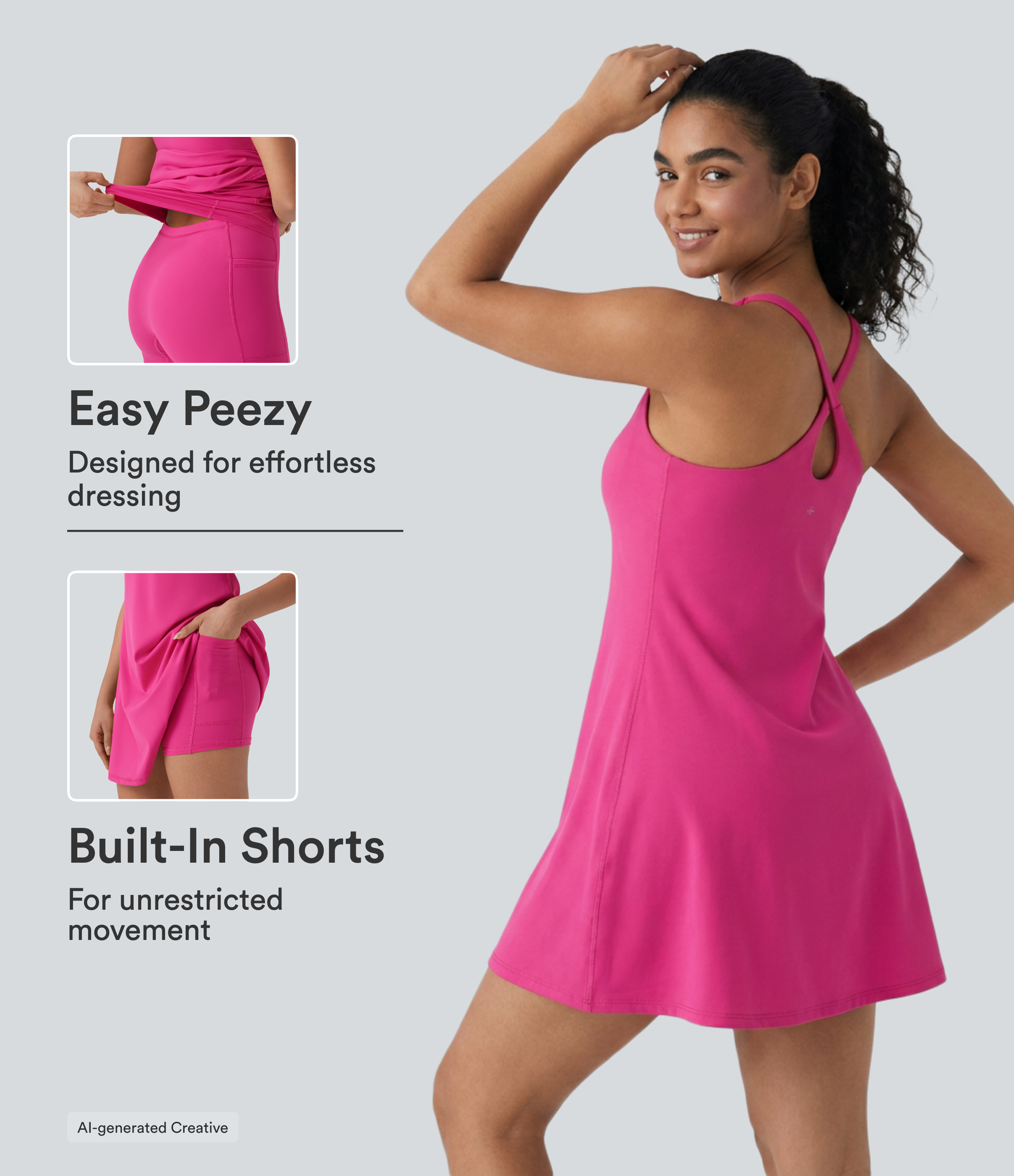 SoftlyZero™ Plush Active Dress-Longer Length-Easy Peezy Edition DD-F Cups Workout Dress - Fuchsia Purple