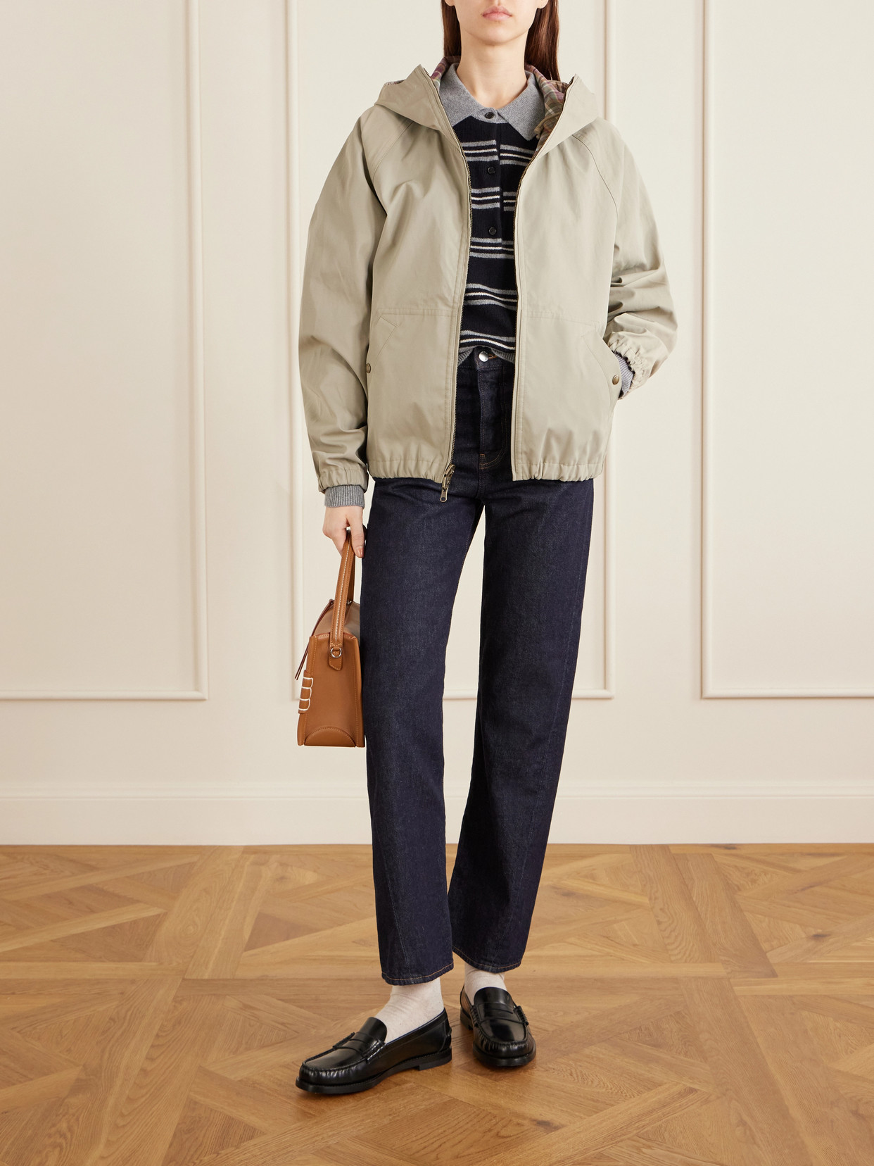 Hooded Reversible Checked Shell Jacket - Gray