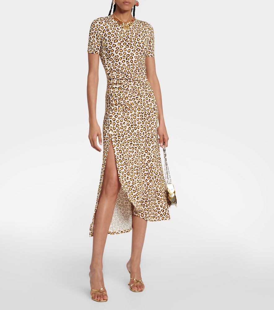 Leopard-print jersey midi dress