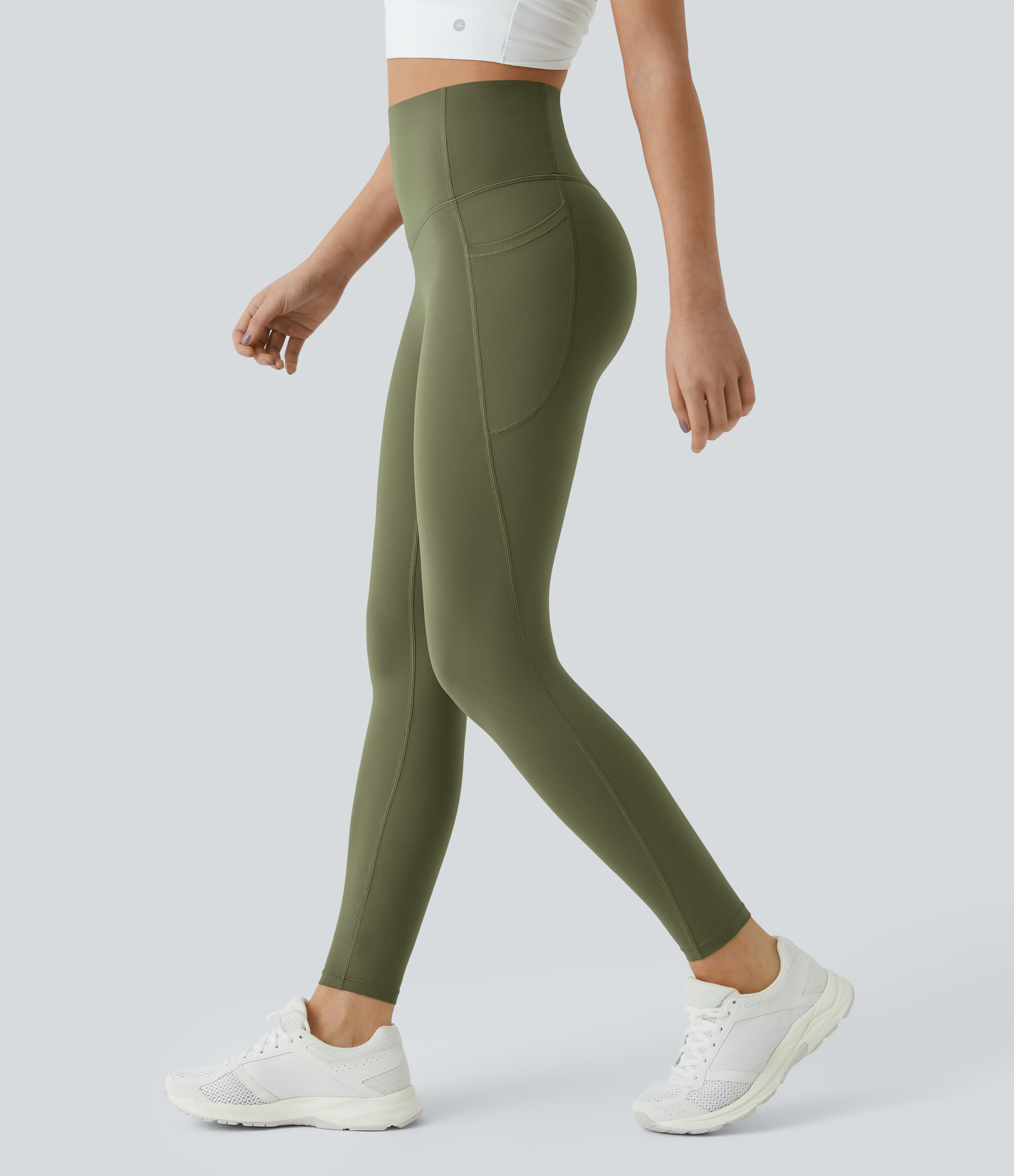 UltraSculpt™ SoCinched High Waisted Tummy Control Pocket Shaping Training Leggings  - Grass Grey Green