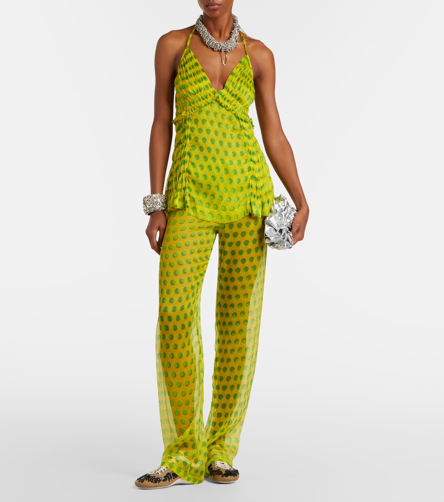 Polka-dot silk straight pants