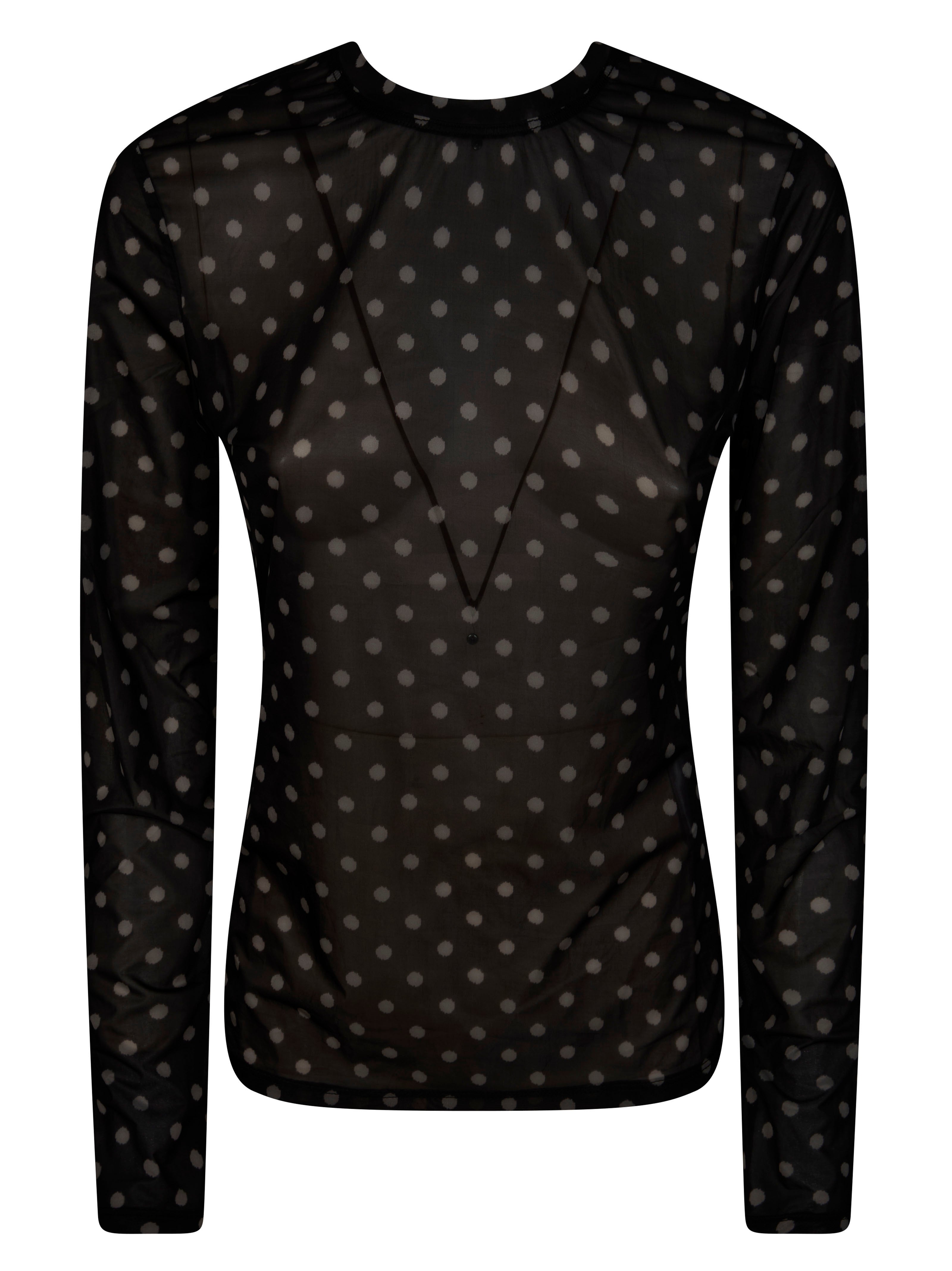 Women's Long-Sleeve Fine Gauge T-Shirt with Polka Dot Print