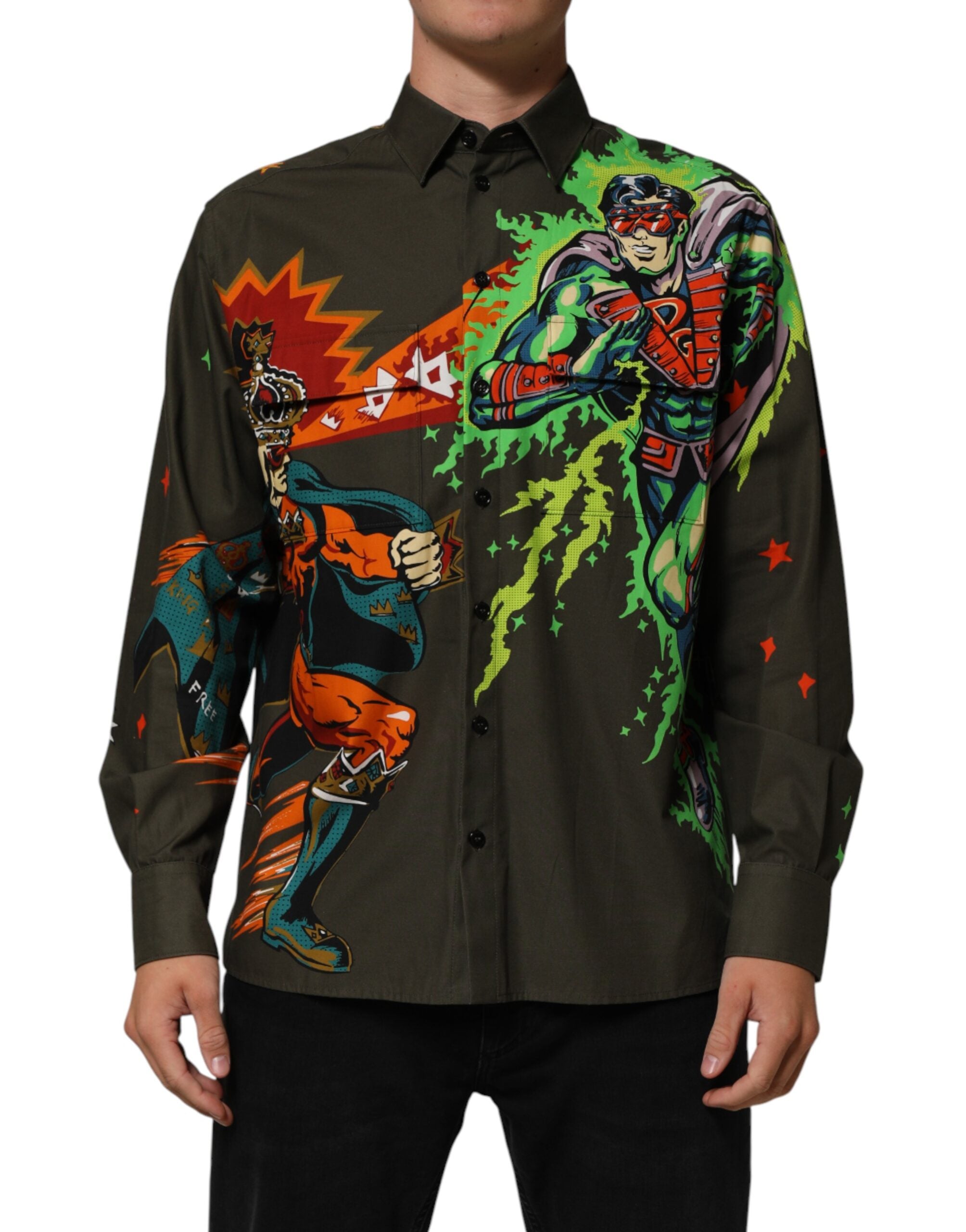 Comic Book Character Print Shirt — Brown