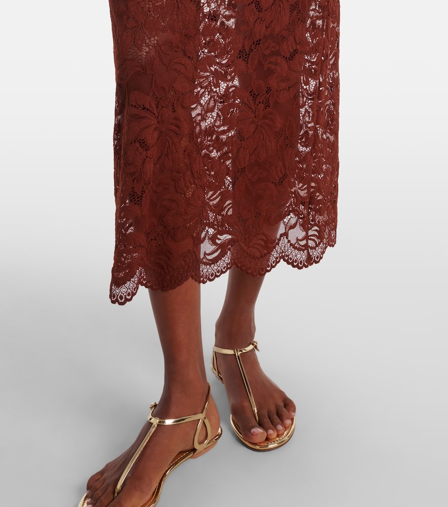 Floral lace midi skirt