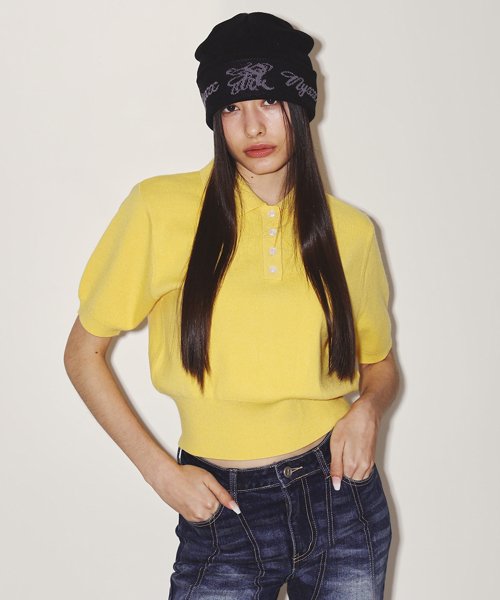 BASIC KNITTED POLO SHIRT YELLOW