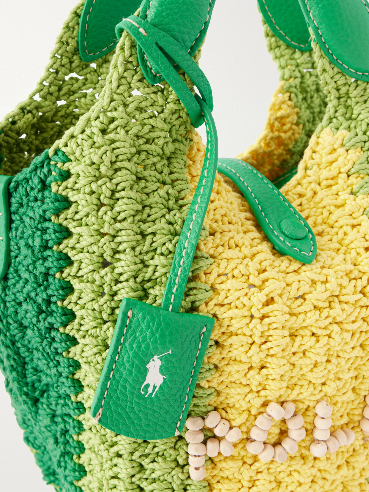 Polo Play Small Leather-trimmed Crocheted Bucket Bag - Green