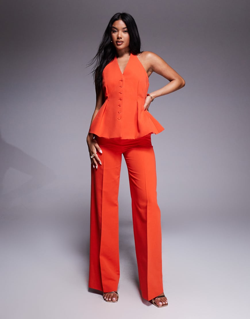 Pleat front tailored trouser co-ord in red