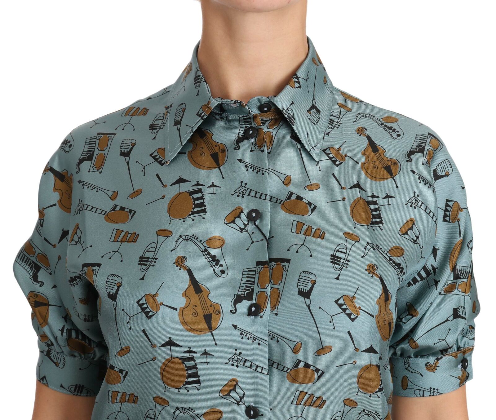 Musical Instruments Silk Shirt — Blue