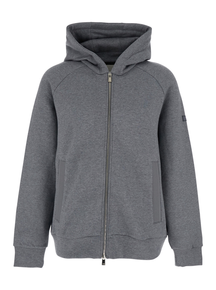 Baccaro Grey Sweatshirt With Hood And Logo Patch On The Sleeve In Cotton Man