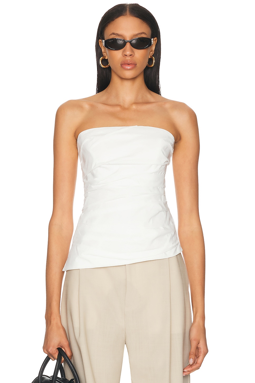 SIMKHAI Emerson Ruched Bustier Top in White. -  6 also in 0, 00