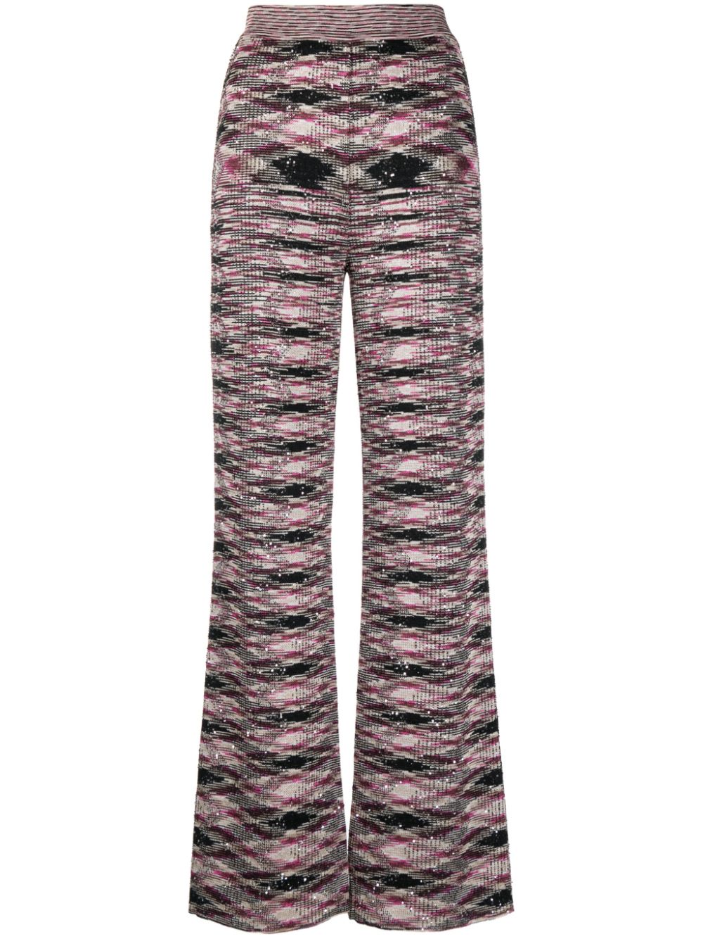 Patterned intarsia-knit flared trousers - Black