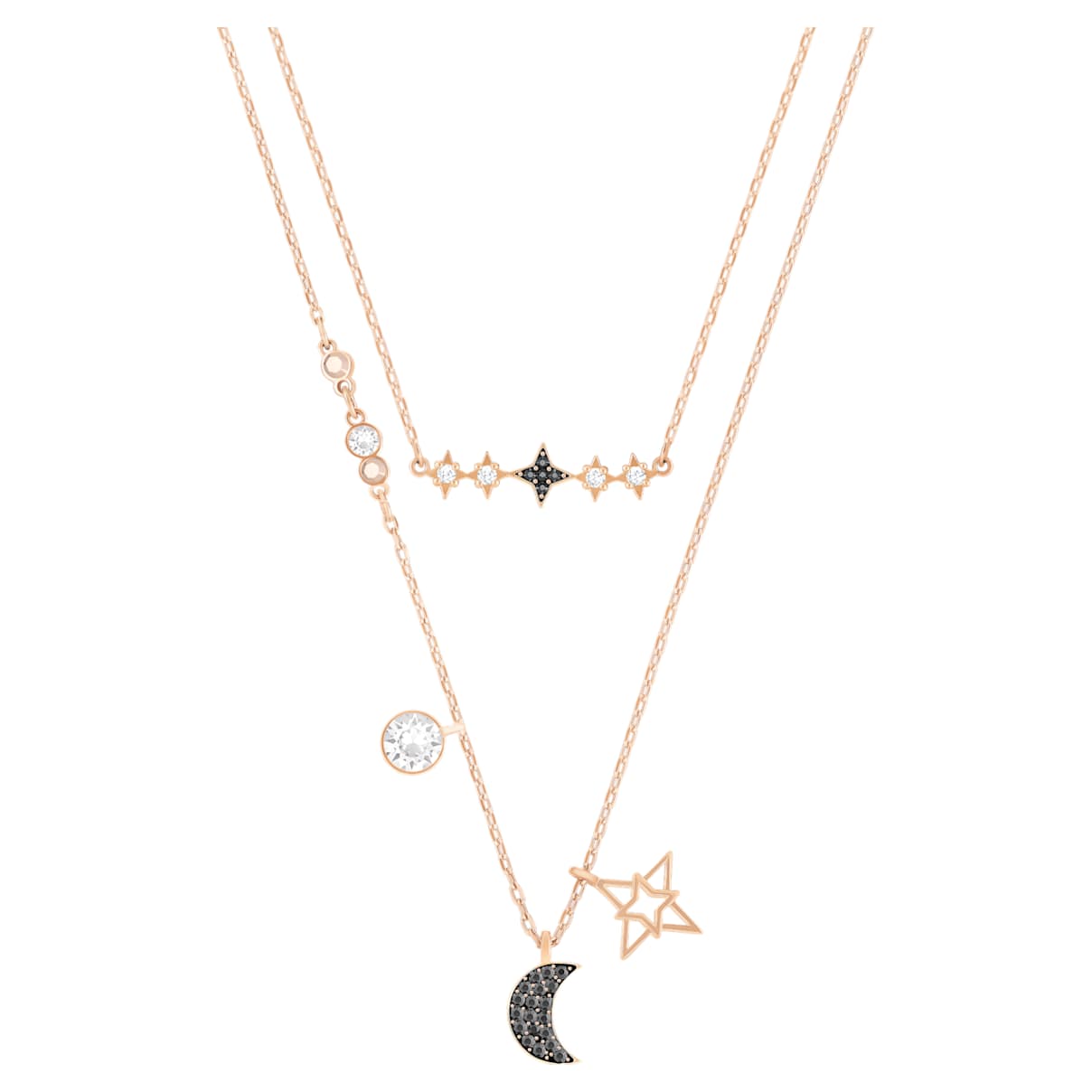 Symbolica necklace, Set (2), Moon and star, Black, Rose gold-tone plated