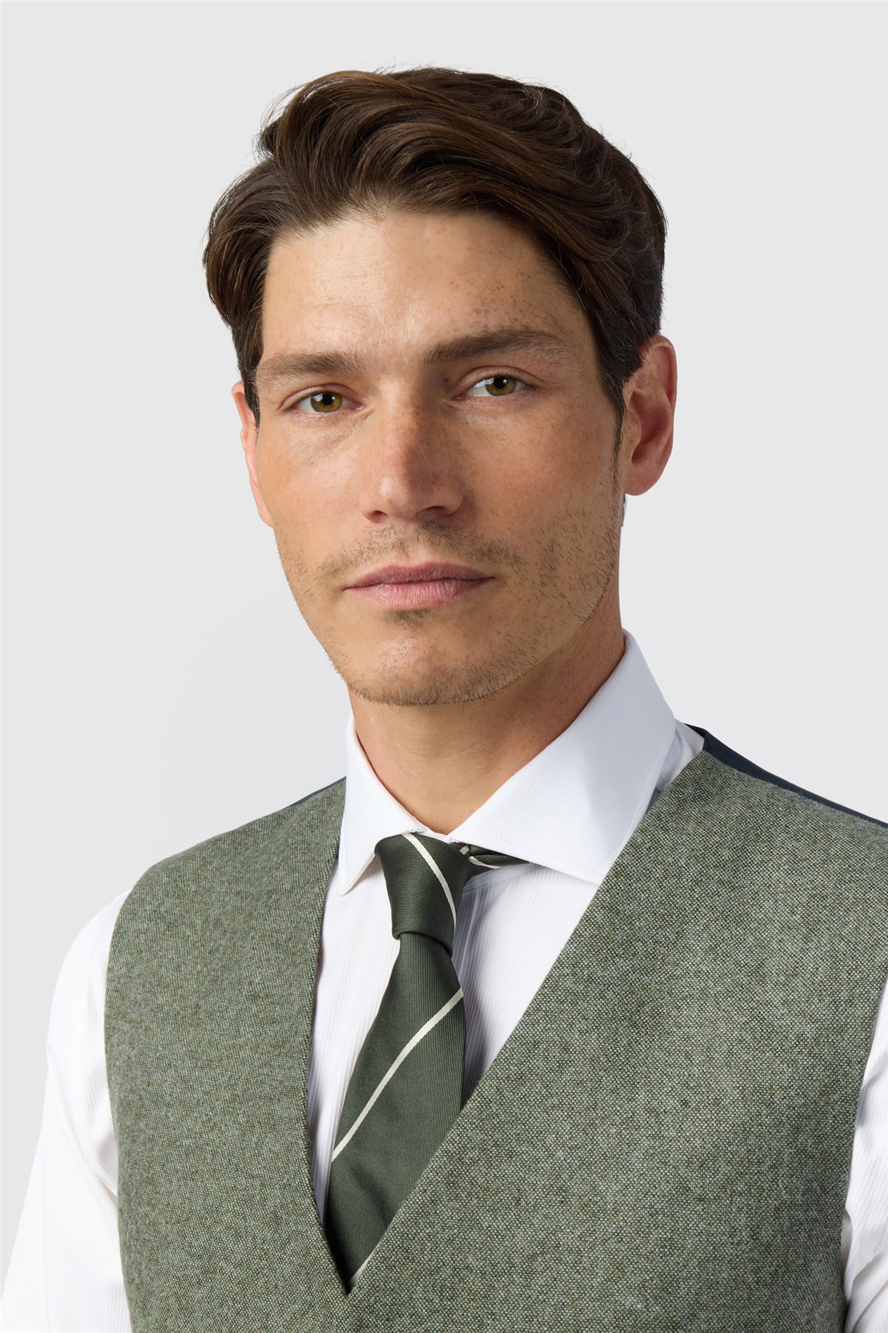 Alexandre Silver Label Mens Single Breasted Five Button V-neck Tailored Suit Waistcoat in Olive Wool - 44 Chest