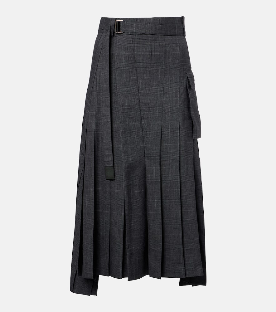 Prince of Wales check wool midi skirt
