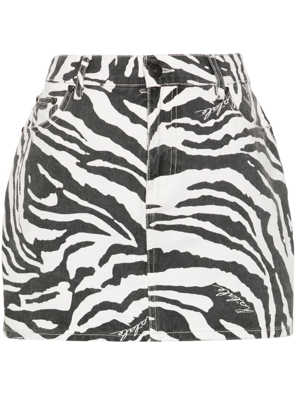 Zebra-print denim miniskirt - Black